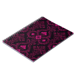 Purple and black gothic damask pattern notebook