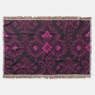 Purple and black gothic damask pattern throw blanket