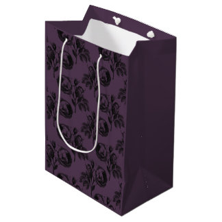 Purple and Black Gothic Floral Pattern Halloween Medium Gift Bag