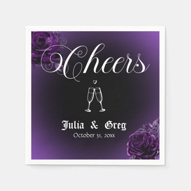 Purple and Black Gothic Wedding Cocktail Napkins (Front)