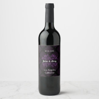 Purple and Black Gothic Wedding Wine Bottle Label