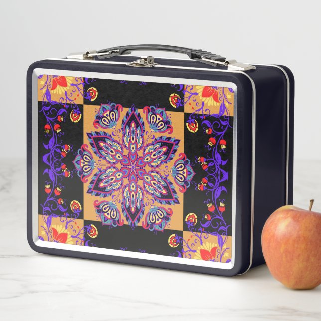 Purple and Black Graphic Artwork, Violet Nature Metal Lunch Box (In Situ)