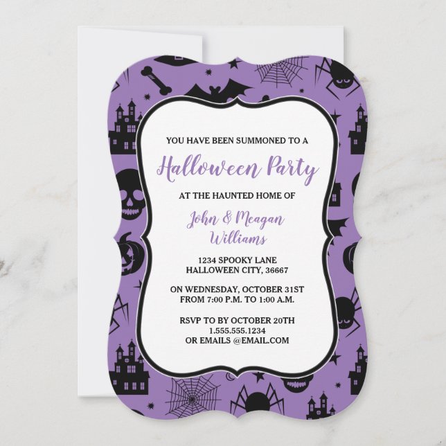 Purple and Black Halloween Party Invitation (Front)