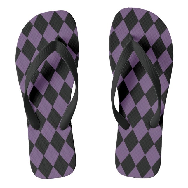Purple and Black Harlequin Pattern Flip Flops (Footbed)