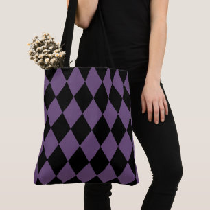Purple and Black Harlequin Pattern Tote Bag
