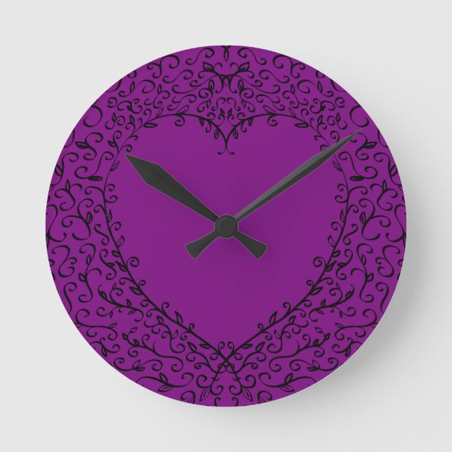 Purple and Black Heart Gothic Wedding Clock (Front)