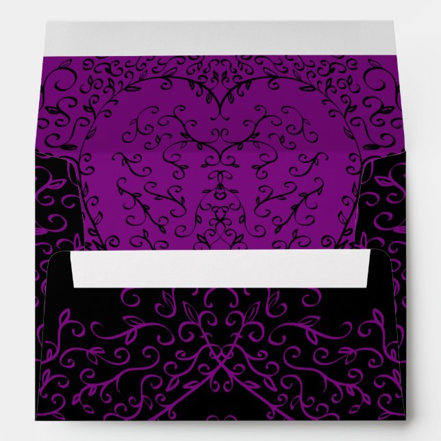 Purple and Black Heart Gothic Wedding Envelopes (Back (Bottom))