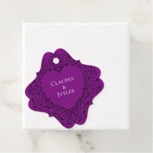 Purple and Black Heart Gothic Wedding Favour Tags