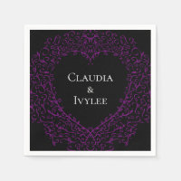 Purple and Black Heart Gothic Wedding Napkins