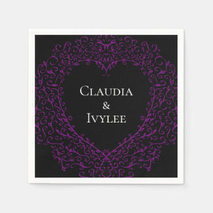 Purple and Black Heart Gothic Wedding Napkins