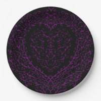 Purple and Black Heart Gothic Wedding Paper Plates