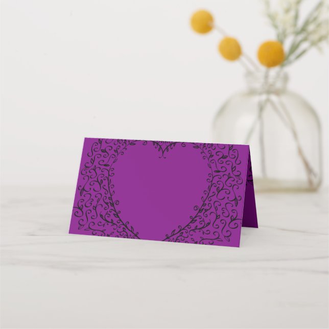 Purple and Black Heart Gothic Wedding Place Cards (Front)
