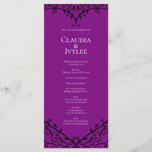 Purple and Black Heart Gothic Wedding Programs Menu