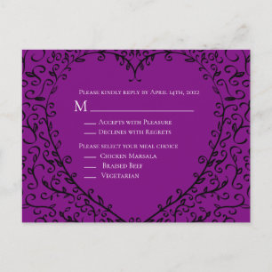 Purple and Black Heart Gothic Wedding Reply Card