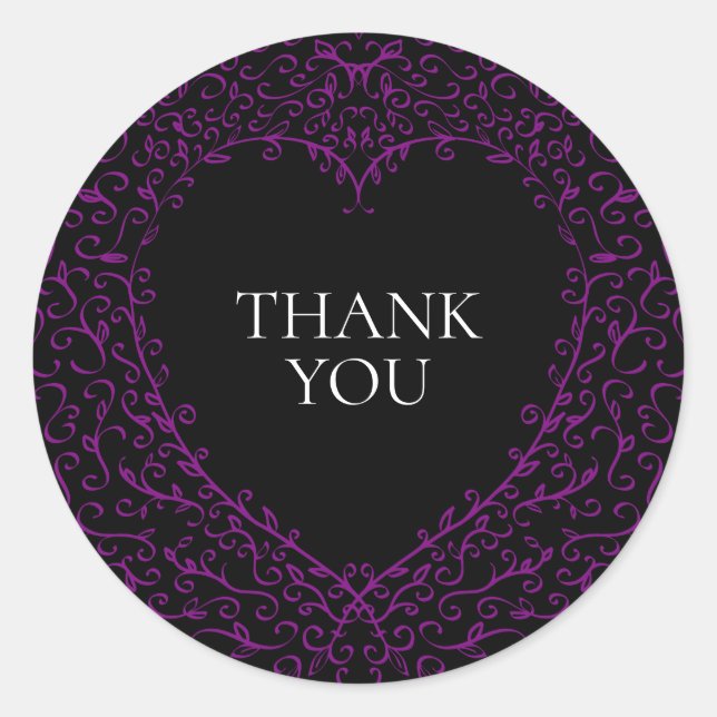 Purple and Black Heart Gothic Wedding Stickers (Front)