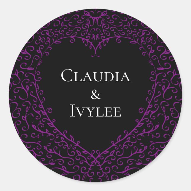 Purple and Black Heart Gothic Wedding Stickers (Front)