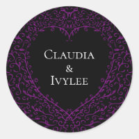 Purple and Black Heart Gothic Wedding Stickers