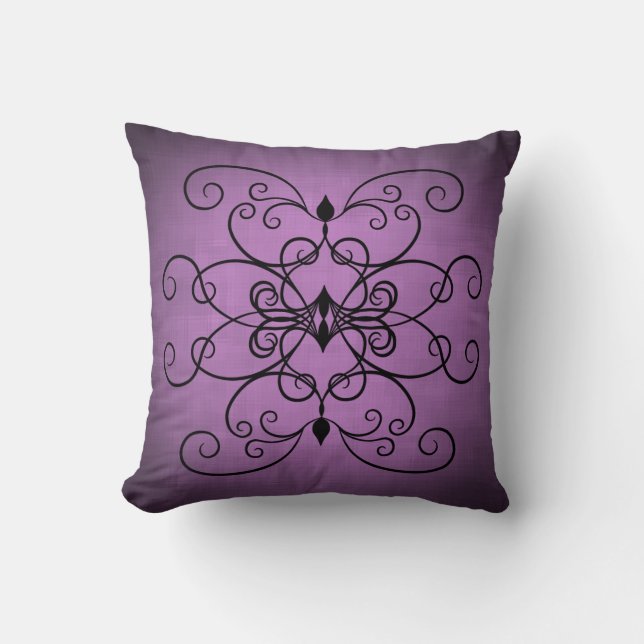 Purple and black hearts and swirls pretty decor cushion (Front)