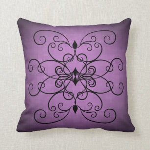 Purple and black hearts and swirls pretty decor cushion