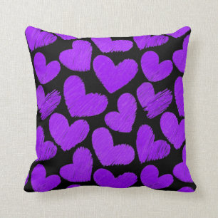 Purple and black Hearts Pillow