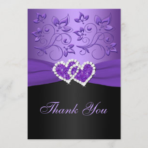Purple and Black Joined Hearts Thank You Card