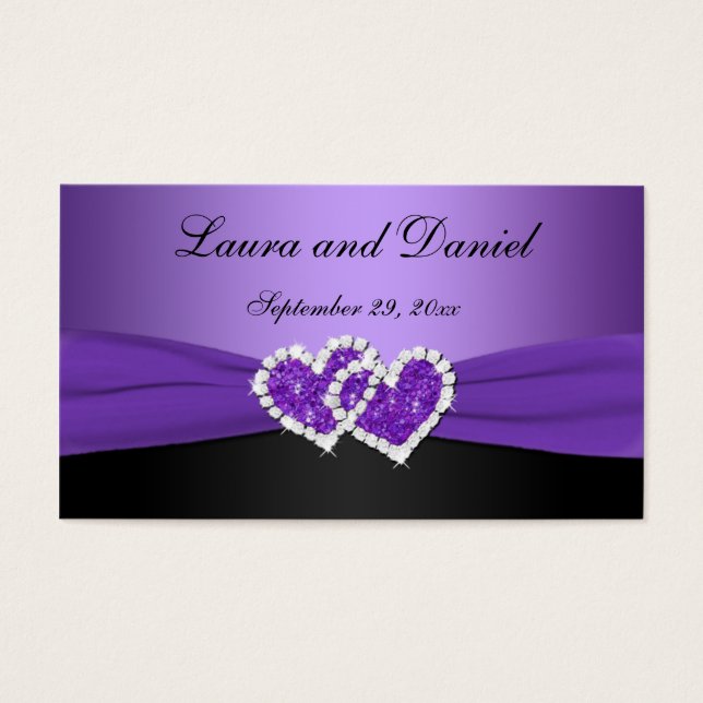 Purple and Black Joined Hearts Wedding Favour Tag (Front)