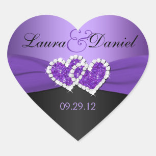 Purple and Black Joined Hearts Wedding Sticker