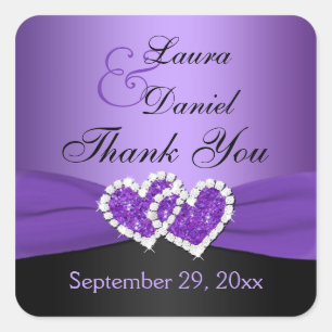 Purple and Black Joined Hearts Wedding Sticker