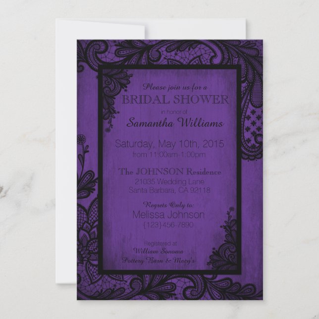 Purple and Black Lace Gothic Bridal Shower Invitation (Front)