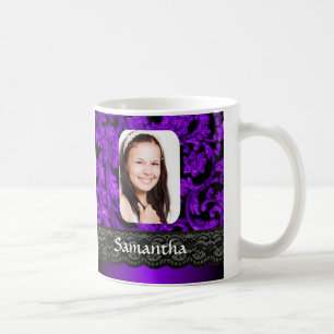 Purple and black lace personalised photo template coffee mug