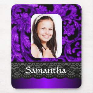 Purple and black lace personalised photo template mouse mat