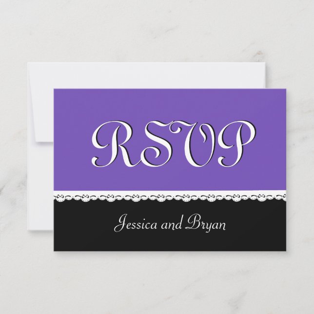 PURPLE and BLACK Lace Wedding RSVP V16 (Front)