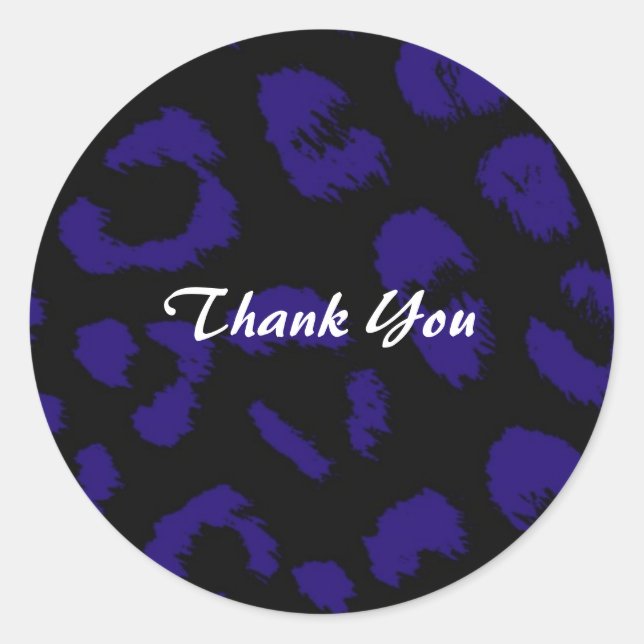 Purple and Black Leopard Pattern Thank You Classic Round Sticker (Front)