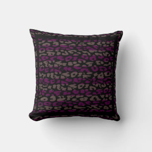 Purple and Black Leopard Print Stripe Pattern Cushion