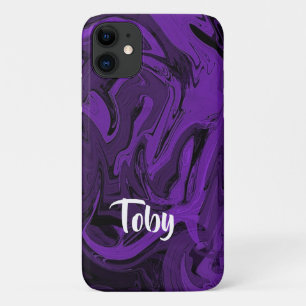 Purple and black marble polished iPhone 11 case