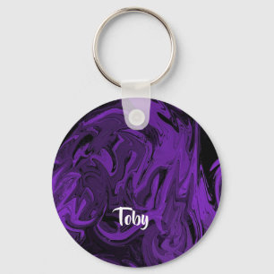 Purple and black marble polished key ring