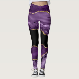Purple and Black Marbled Agate and Gold Glitter  Leggings