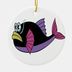 Purple and black multi colour puffer fish ceramic tree decoration
