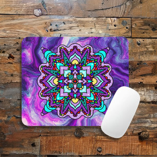 Purple and Black Mystical Colourful Mandala Mouse Mat