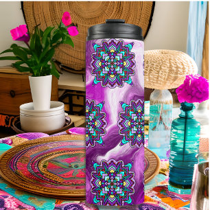 Purple and Black Mystical Colourful Mandala  Thermal Tumbler