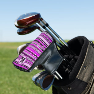 Purple and Black Pattern Play Stripes Personalised Golf Head Cover
