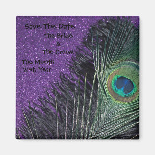 Purple and Black Peacock Wedding Magnets