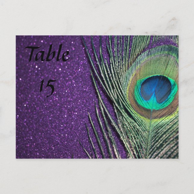 Purple and Black Peacock Wedding Table Numbers Postcard (Front)