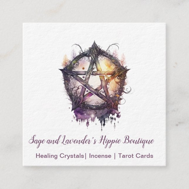 Purple and Black Pentagram Square Business Card (Front)