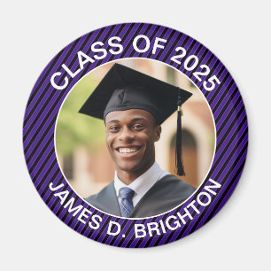 Purple and Black Photo Football Graduation  Magnet