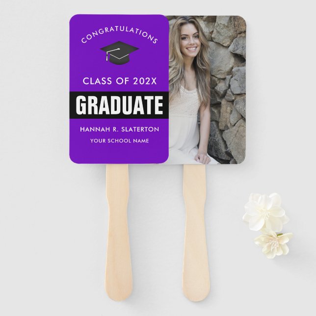 Purple and Black Photo Graduation Hand Fan (Front and Back)