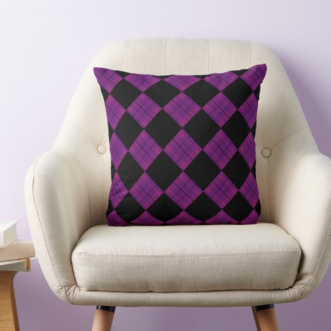 Purple and Black Plaid Chequered Throw Pillow (Creator Uploaded)
