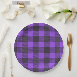 Purple And Black Plaid Paper Plate