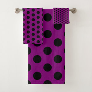 Purple and Black Polka Dot Bath Towel Set