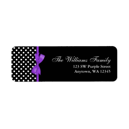 Purple and Black Polka Dot Bow Return Address Label